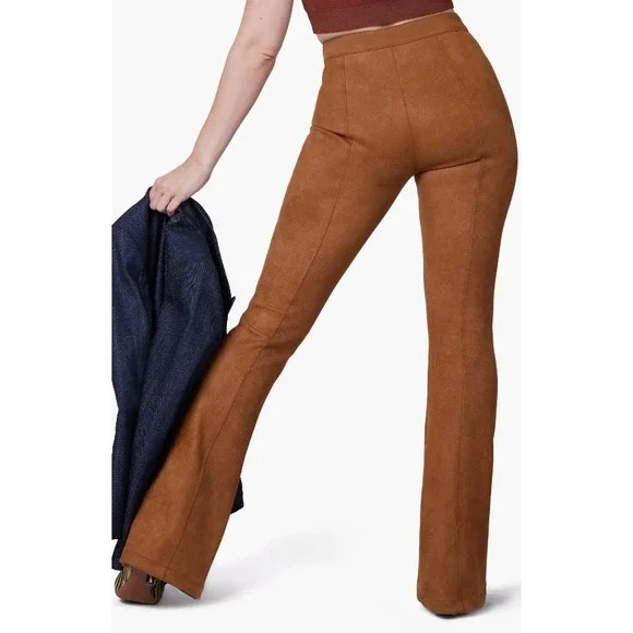 Spanx High Waisted Faux Suede Flare Pants Size Small Camel Brown Country Western - Picture 3 of 11